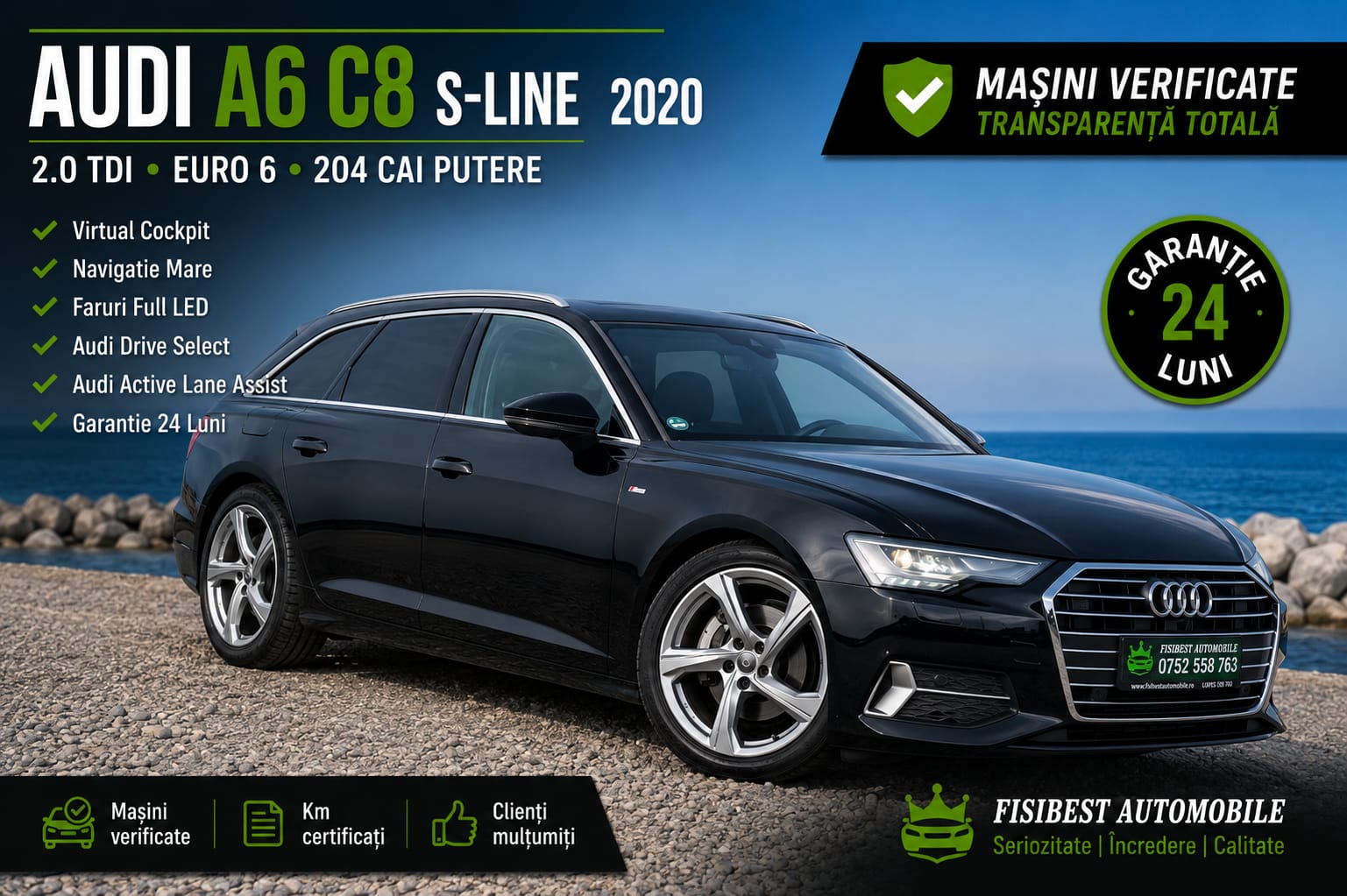 🔊 Audi A6 C8 S-Line Sport Pachet 2020 Mild Hybrid ✨ Garantie INTEGRALA 2 ANI ⬆️
