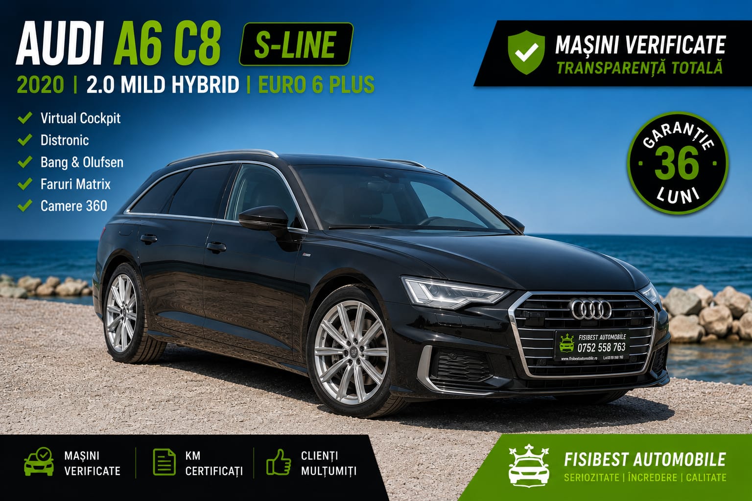 🔊 Audi A6 C8 S-Line Sport Pachet 2020 Mild Hybrid ✨ Garantie INTEGRALA 3 ANI ⬆️