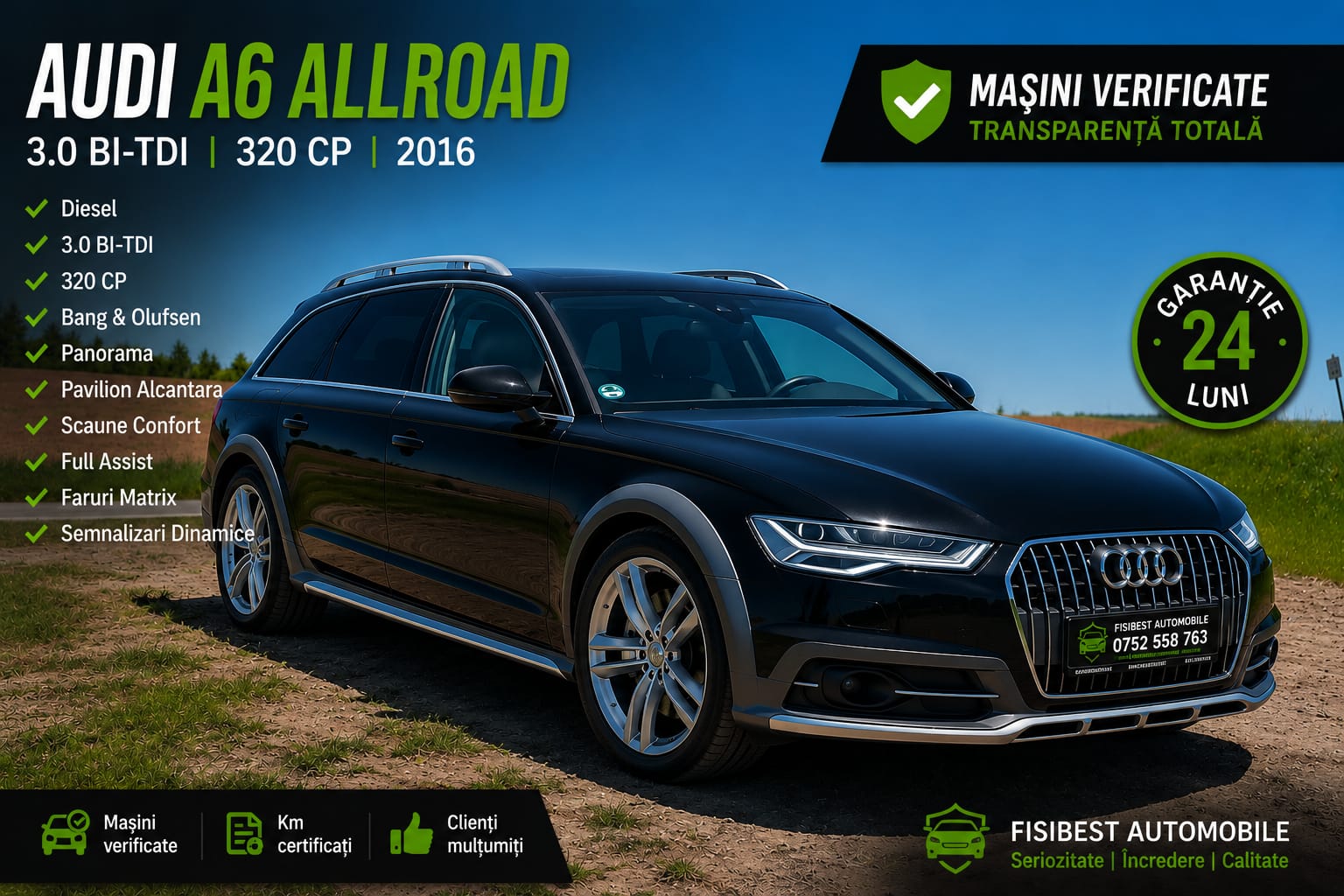 🔊 Audi A6 Allroad C7 Facelift Bi-TDI Quattro 2016 ✨ Garantie INTEGRALA 2 Ani ⬆️