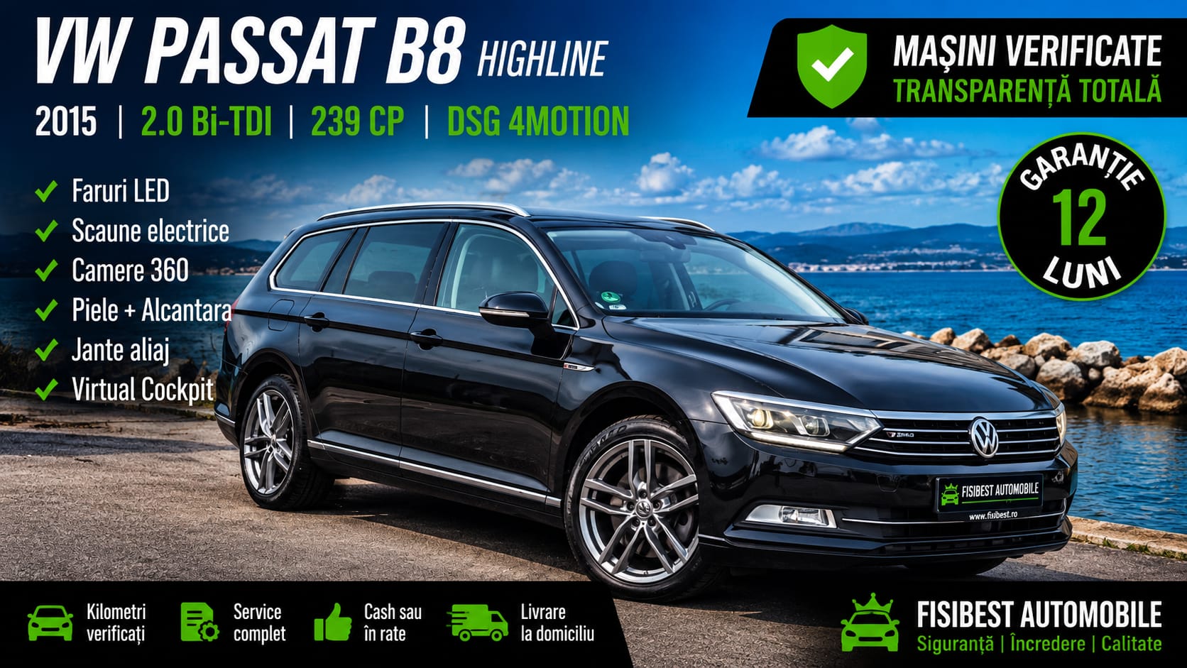 🔊 VW Passat B8 Highline Bi-Turbo 4Motion  ✨ Garantie 12 Luni ⬆️